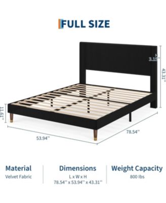 Full Bed Frame with Corduroy Upholstered Headboard Platform Wooden Slats No Box Spring Needed Noise Free Easy Assembly