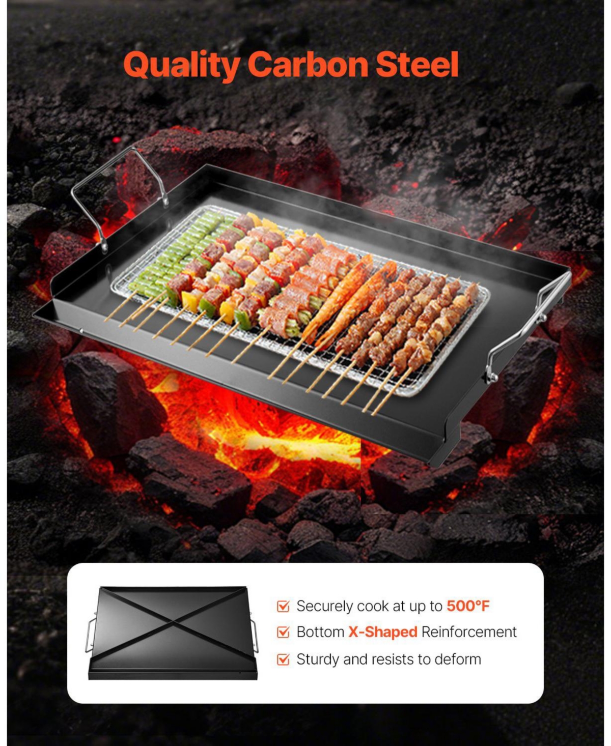 Ecooso 24 x 16 Inch Carbon Steel Griddle Plate for Gas Grill with Handles