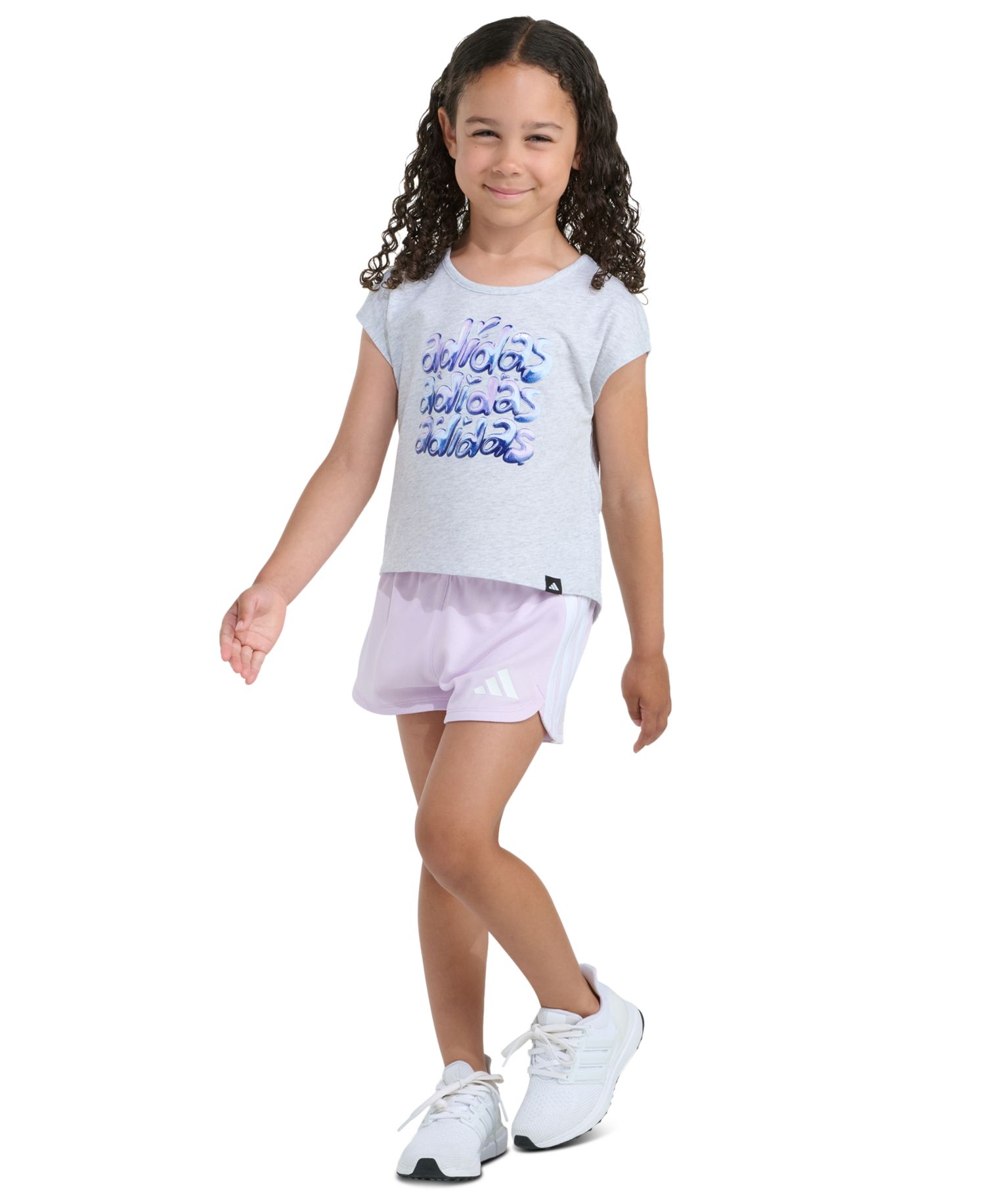 Girls' 2T-6X Short-Sleeve Back Pleated Heather T-Shirt and Mesh Shorts, 2-Piece Set