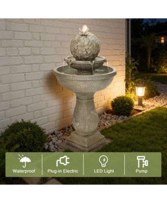 Decorative Garden Birdbath Fountain, Resin Water Feature with Pedestal Design