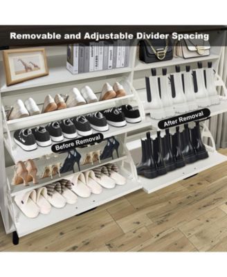 Shoe Cabinet with 4 Flip Drawers & Barn Door, Freestanding Hidden Slim Narrow Shoe Storage Organizer with Open Shelves, for Entryway, Foyer