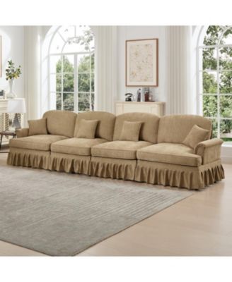 Elegant Mid-Century 4-Seater Chenille Sofa, Flared Arms,