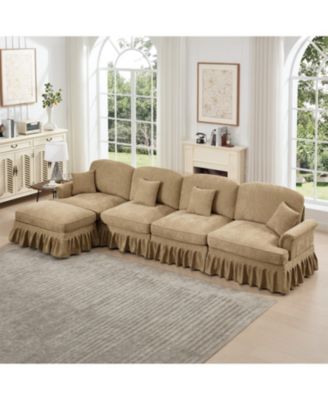 Chenille Sectional Sofa with Ottoman