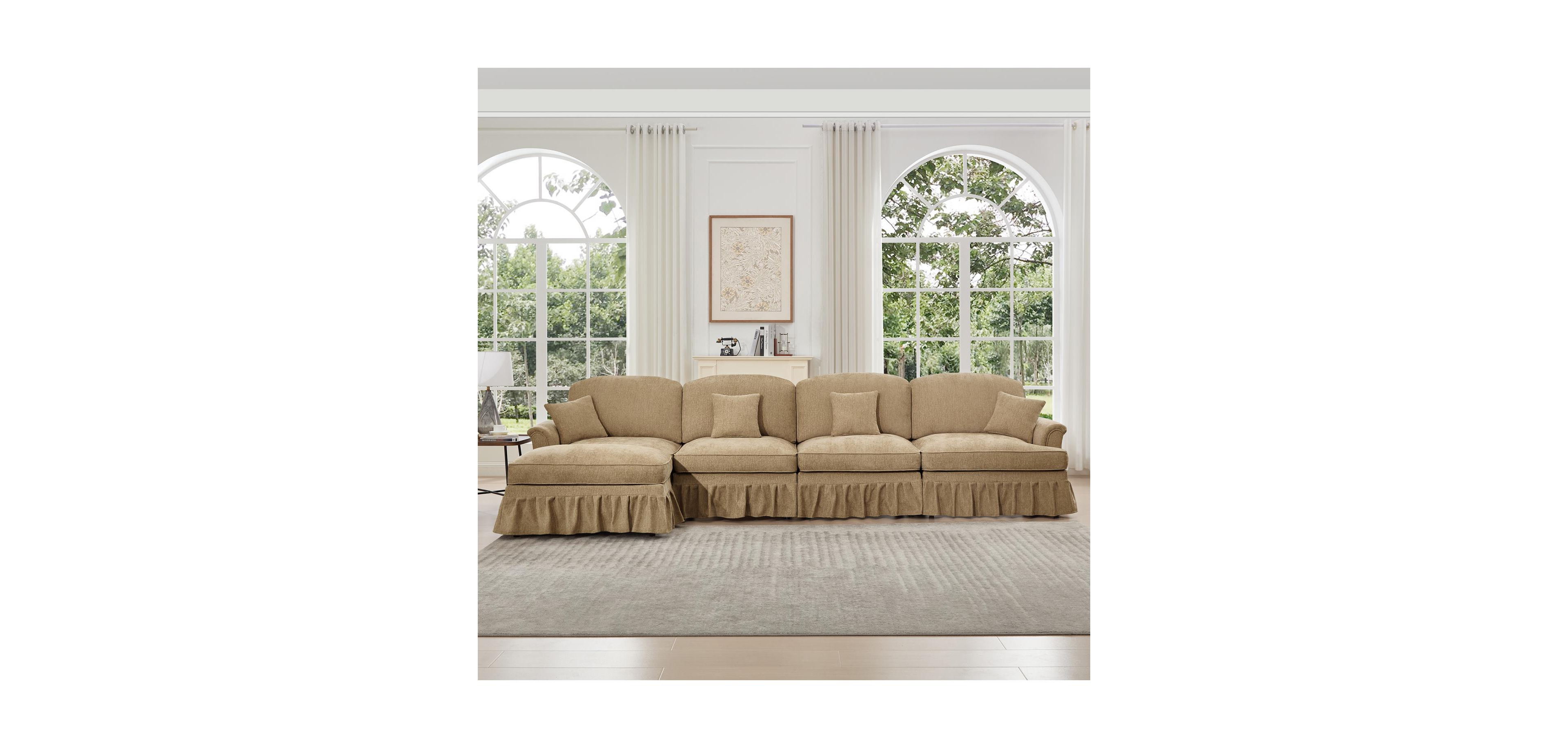 Streamdale Furniture Chenille Sectional Sofa with Ottoman