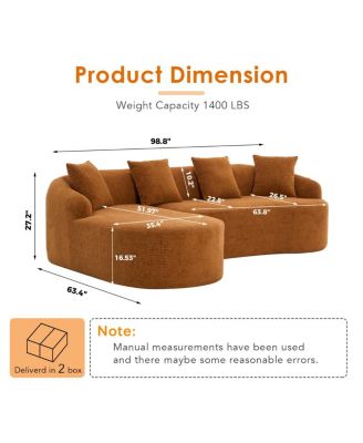 Boneless L-Shape Sectional Sofa with Curved Chaise, Modular Chenille Couch