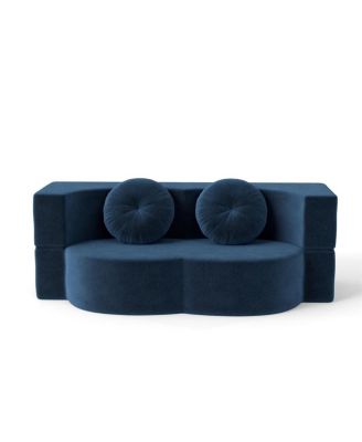  Modern Floor Sofa with 2 Pillows, Convertible Plush Corduroy Sleeper Sofa Bed.