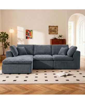 Modern L-Shaped Sectional Sofa with Chaise Lounge, Corduroy Couch