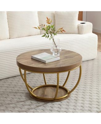 31" Round Industrial Coffee Table with 2-Tier Storage Shelves