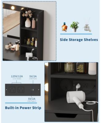 Modern Makeup Vanity Desk with Mirror, 4 Drawers, 3-Tier Storage and Power Outlet