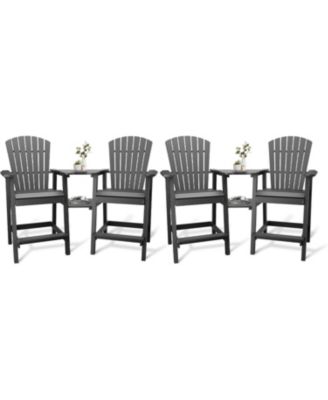 Outdoor Poly Adirondack Barstools with Connecting Tray, Tall Adirondack Chairs Bar Chairs for Deck, Balcony, Patio Bar Stool Chair Set of 4