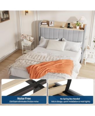 Bed Frame Upholstered With Storage Headboard Drawers Charging Platform Bed Wooden Slats