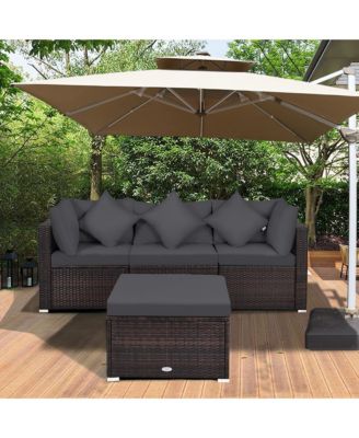 4PCS Patio Rattan Furniture Set Sofa Ottoman Cushion Garden Deck