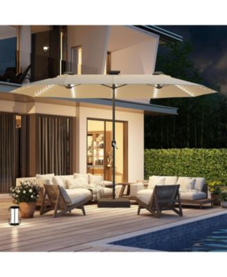 15ft Double-Sided Patio Umbrella with Solar Lights with Base Include Crank Handle|156 Piece LED Lights