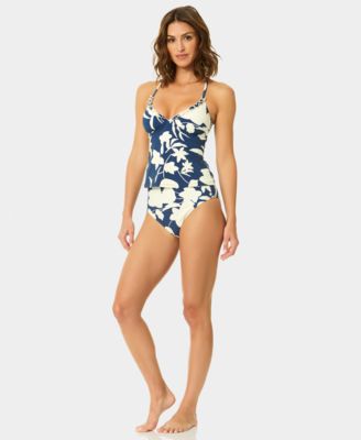 Women's Printed V-Neck Contrast Ruffle Tankini Top