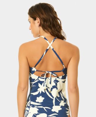 Women's Printed V-Neck Contrast Ruffle Tankini Top
