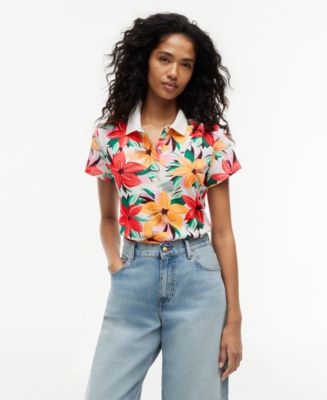 Tommy Hilfiger Women's Printed Short-Sleeve Polo Top - Macy's