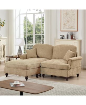 Mid Century Modular L-Shaped Sofa, Chenille, Ottoman, Light Coffee