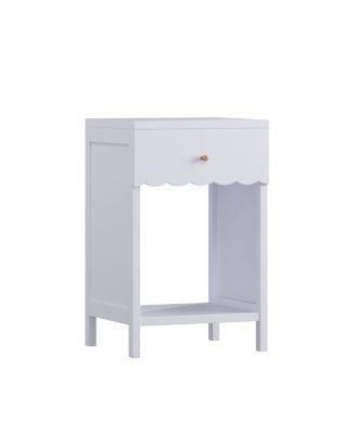 Modern Nightstand with Drawer and Open Shelf, Scalloped Edge Bedside Table
