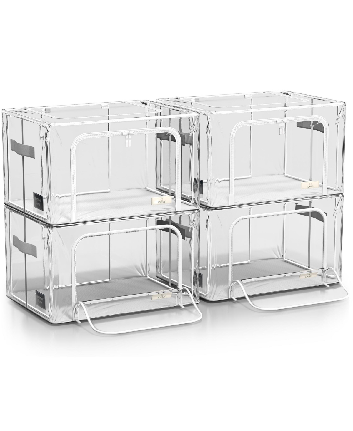 Sorbus Foldable Clear Plastic Storage Bags with Metal Frame & Carry Handles for Bedding Linen & Clothing