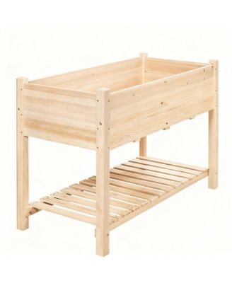 Solid Fir Raised Garden Bed with Storage, 2-Tier Design for Backyard