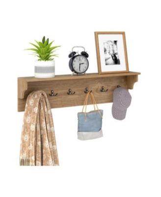 Wood Coat Rack 31.5" with Shelf and 6 Hooks for Entryway