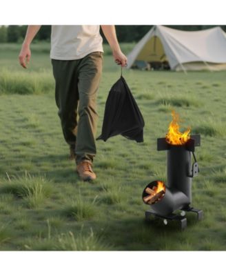 Portable Wood Burning Rocket Stove with Carry Bag, Carbon Steel Camping Cooking Stove