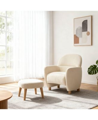 Modern Lazy Chair with Ottoman, Upholstered Reading Chair, Compact Accent Chair with Footrest for Small