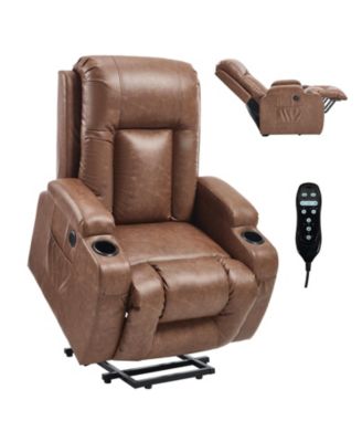 PU Power Lift Recliner with 8-Point Massage, Lumbar Heat, USB Port, Cup Holders and 350 lb Capacity