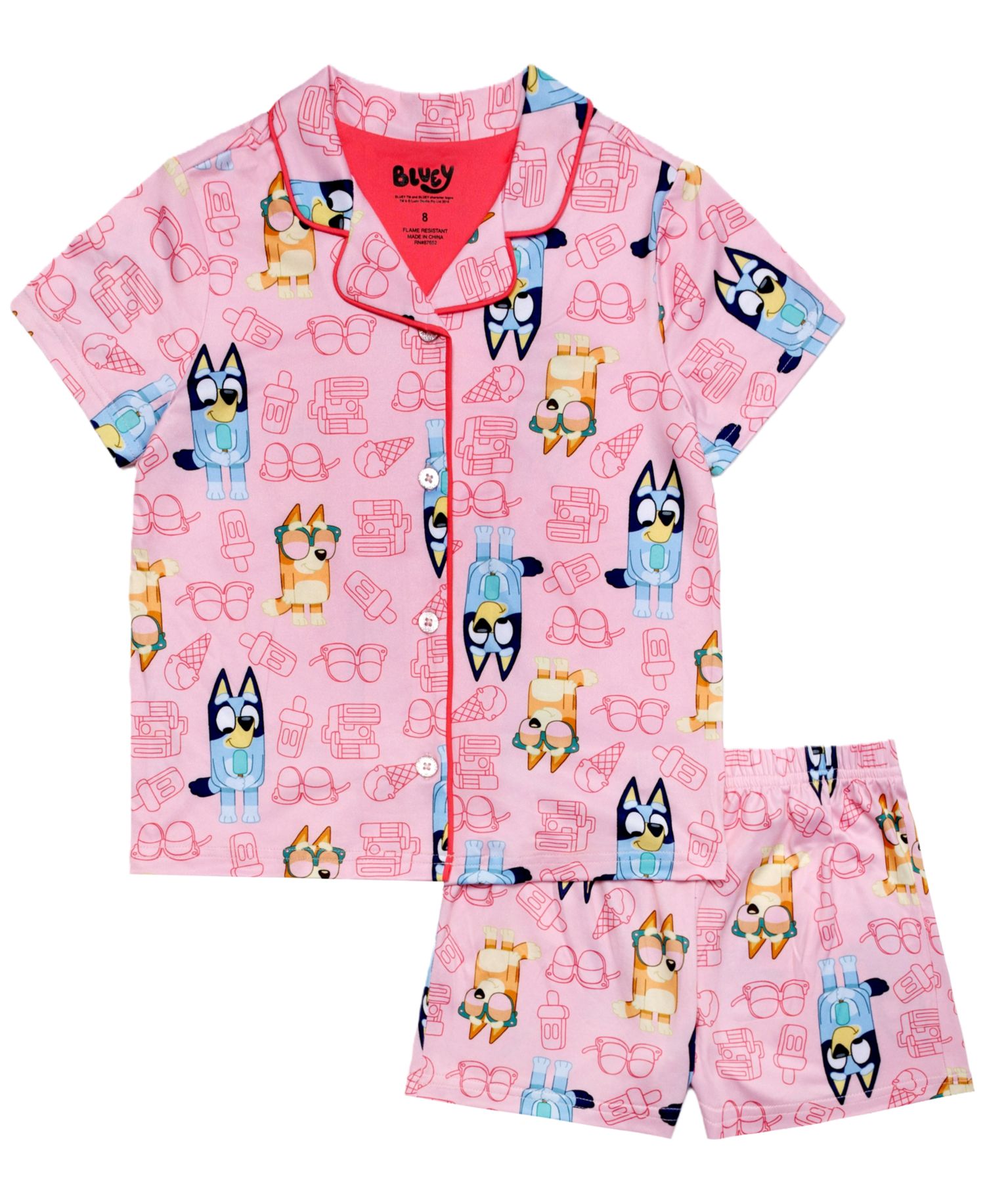 Girls' 4-10 Notch Collar Top and Shorts, 2-Piece Set