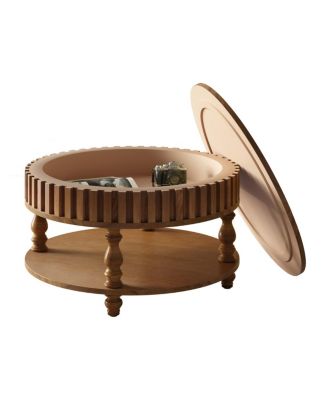 Farmhouse Fluted Coffee Table with Storage, Rustic Center Table