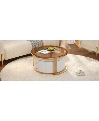 Modern 2-Piece Round Nesting Coffee Table with Drawers & Glass Top