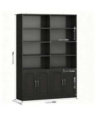 Bookshelf with Doors 6 Tier Double Wide Tall Storage Cabinet Open Display Shelves