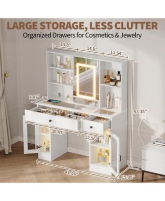 Large Makeup Vanity Desk with 3-Color LED Sliding Mirror, Drawers and Power Outlets