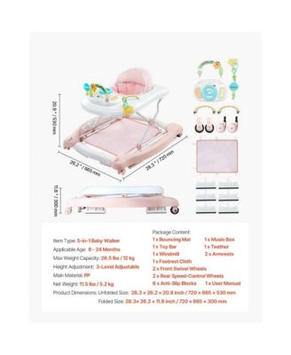 Toddler 5-in-1 Walker with Wheels & Adjustable Height Seat