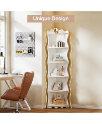 White Corner Shelf, 70.8-Inch Tall Modern Free Standing Corner Bookshelf, 5-Tier Display Corner Bookcase