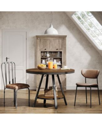 2-Tier Industrial Round Dining Table, Small Kitchen Dinner Table for 2-4 People, 35-Inch Circle Wood Kitchen Table