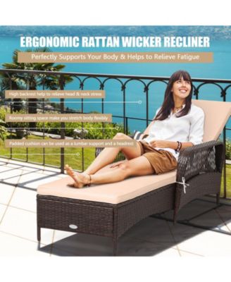 Set of 2 PE Rattan Chaise Lounge Chair Armrest Recliner Adjustable Pillow