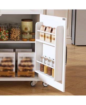 74.8" White Kitchen Island with Extendable Table, Power Outlet & Storage