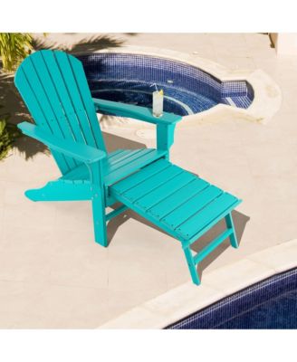Patio Adirondack Chair HDPE Outdoor Lounge Chair w/ Retractable Ottoman