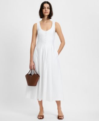 Women's Satin Fit And Flare Scoop Neck Midi Dress