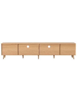 Rattan Cabinet TV Stand for TVs up to 90", Modern Farmhouse Media Console with Solid Wood Legs