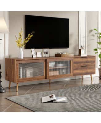 Modern TV Stand Console with 2 Glass Doors 2 Drawers & Storage Cabinet