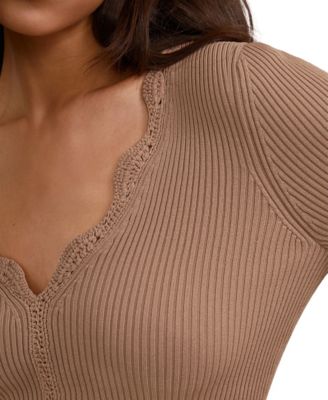 Women's Crochet-Trim Rib-Knit Top