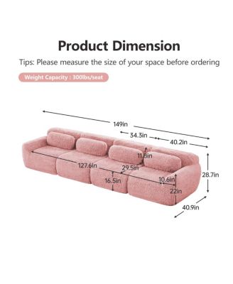 149" Plush Boneless Sofa with Ergonomic Design, Free Combination Buckle