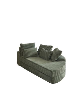 78.5-Inch Corduroy Semi-Circular 2-in-1 Sofa Bed with Neck Pillow & 5 Throw Pillows