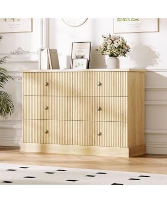 6 Drawer Dresser for Bedroom, Horizontal Chest of Drawers, Fluted Panel Wood Dresser