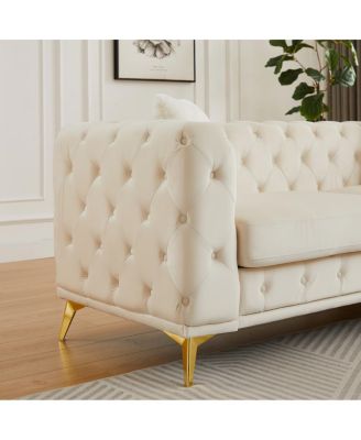 Modern Luxury Velvet Sofa with Chesterfield Quilted Accents & Pillows