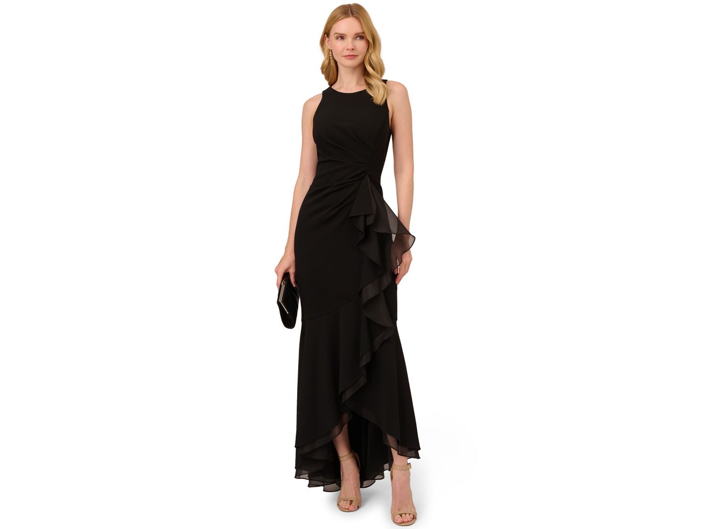 Женские платья Adrianna Papell Organza Crepe High-Low Gown, цвет: Чёрный — фото 1