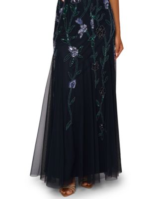 Women's Square-Neck Beaded Mesh Gown