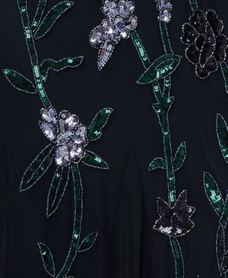 Women's Square-Neck Beaded Mesh Gown